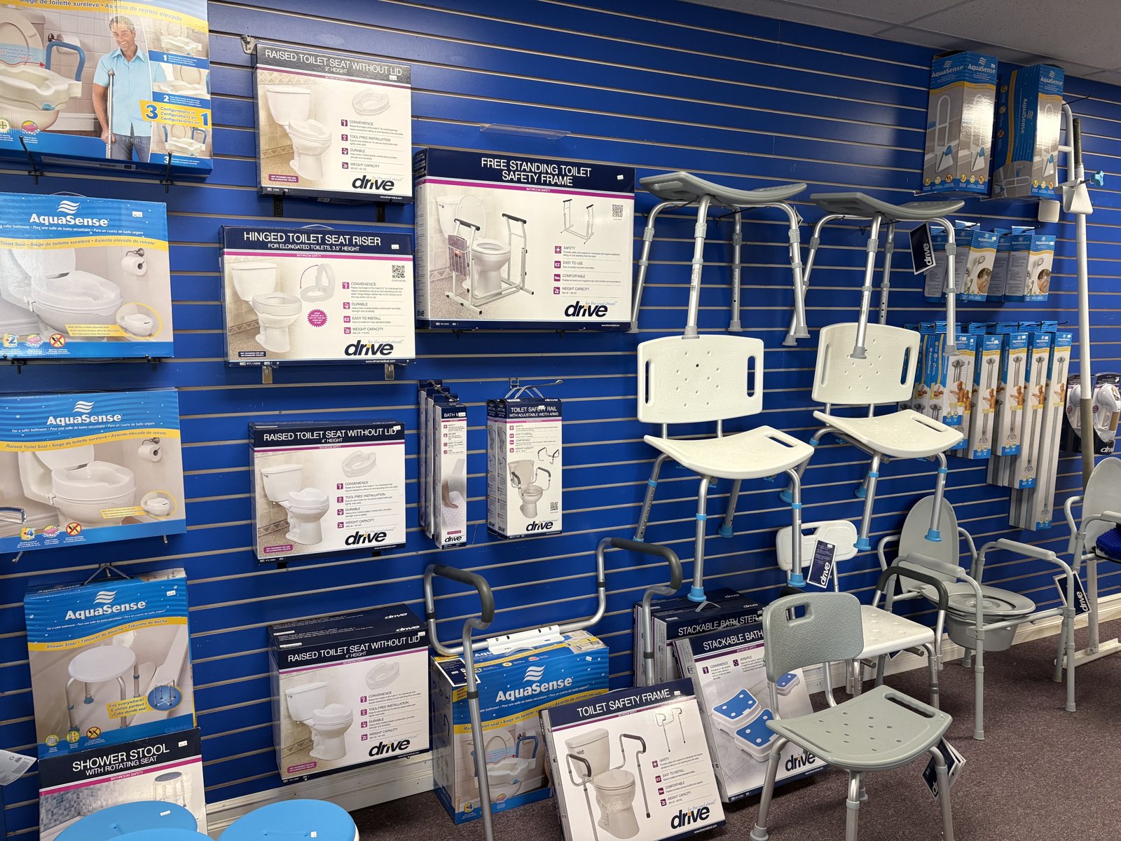 Bathroom safety equipment including transfer benches and shower chairs
